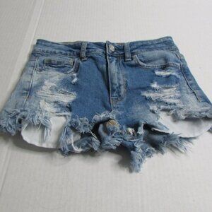 American Eagle Denim Shorts 0 Hi-Rise Shortie Distressed Raw Hem